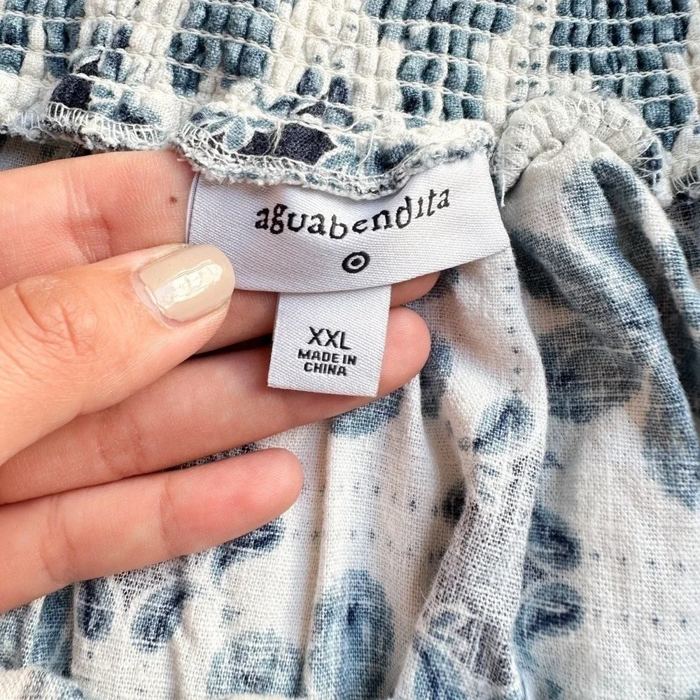 Agua Bendita Target Blue Floral Tiered Mini Skirt XXL Smocked Linen Blend